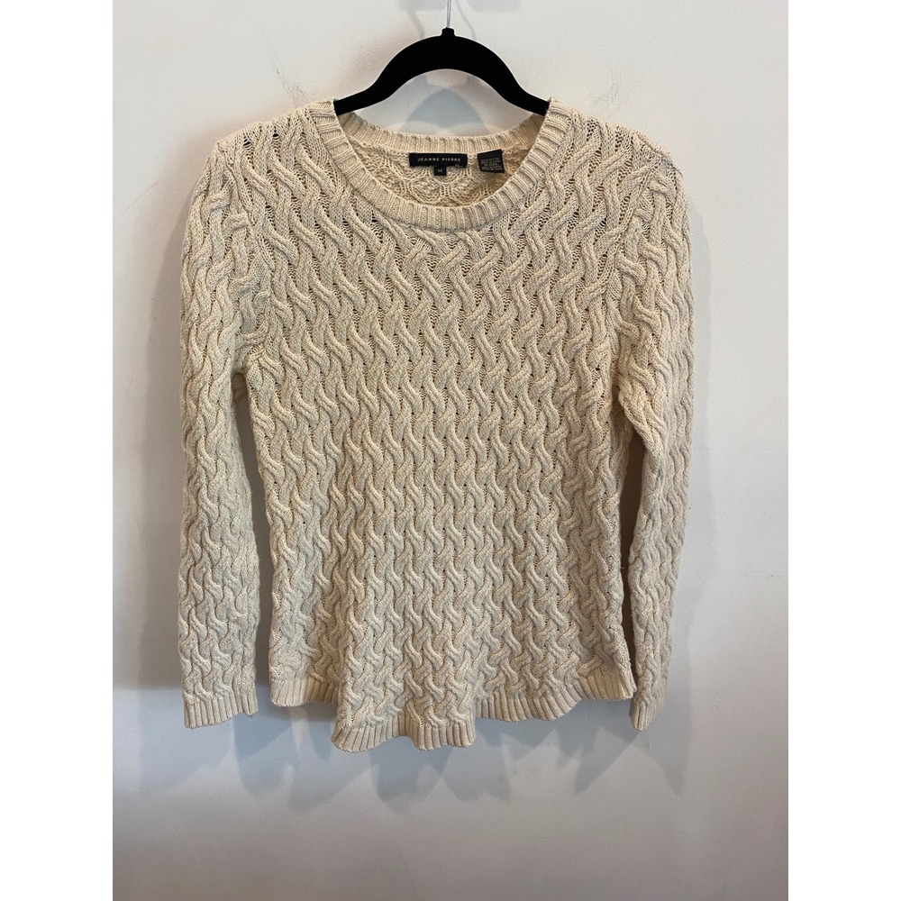 Jeanne Pierre Cream Cable Knit‎ Cotton Sweater Women's Medium Long Sleeve